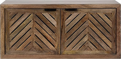 Kate and Laurel Mezzeta Boho Decorative 2-Door Wall Cabinet; 30 x 10 x 14; Natural Wood; Decorative Modern Storage Cabinet with Doors