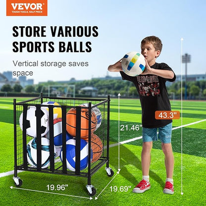 VEVOR Rolling Sports Ball Storage Cart, Lockable Basketball Cage with Double Lids, Sport Equipment Holder Organizer for Indoor Outdoor, Steel Storage Rack for Garages, Playgroup, Gym and Schools