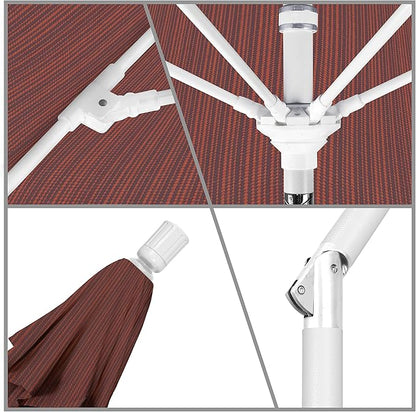 California Umbrella 9' Round Aluminum Pole Fiberglass Rib Patio Umbrella, Crank Lift, Collar Tilt, White Finish, Terrace Adobe Olefin