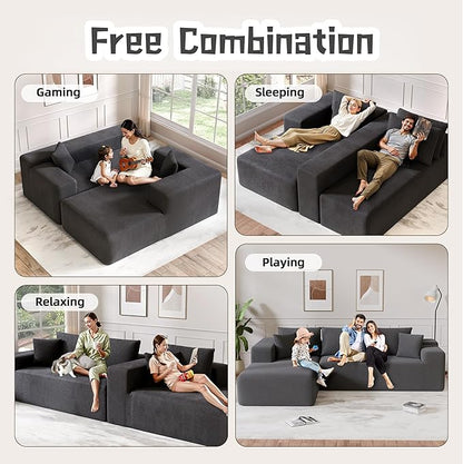 Cloud Sectional Couch, 104”L-Shape Oversized Sofa with Right Chaise Lounge, Modular Sleeper Couch with Pillows & Deep Seat, Rain Drop Velvet Fabric Compressed Sofa for Living Room, Dark Gray