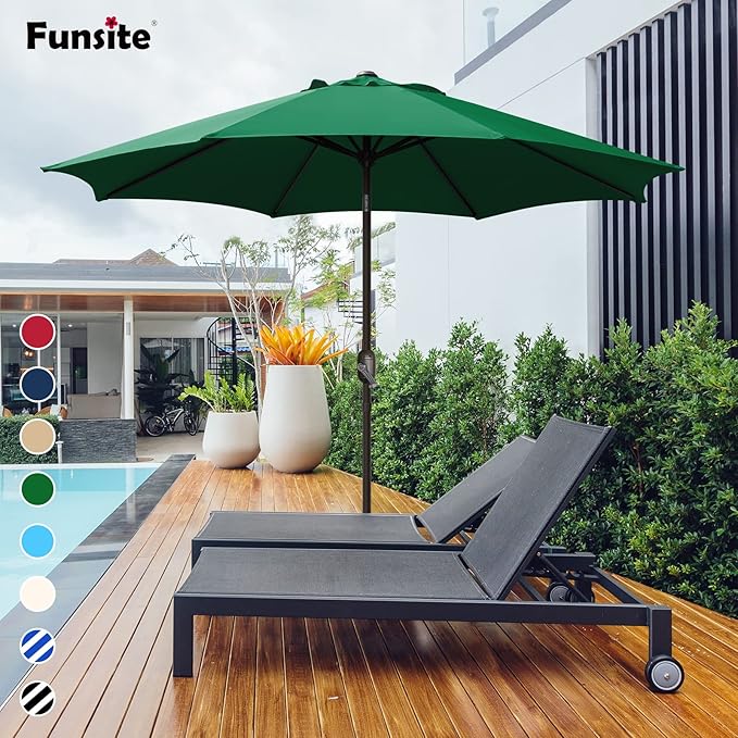 7.5Ft/9Ft Patio Umbrella, UV Protect Pool Umbrella with Heavy Duty Pole,Outdoor Umbrella with Push Botton Tilt & Crank