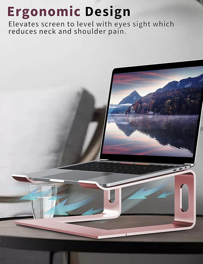 ALASHI Laptop Stand for Desk, Aluminum Computer Riser, Ergonomic Notebook Holder, Detachable Metal Laptops Elevator, PC Cooling Mount Support 10 to 15.6 Inches Notebook, Pink