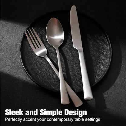 KINGSTONE Silverware Set for 8, 40-Piece 18/10 Stainless Steel Flatware Set,Forged Cutlery Set Matte Satin Finish, Dishwasher Safe