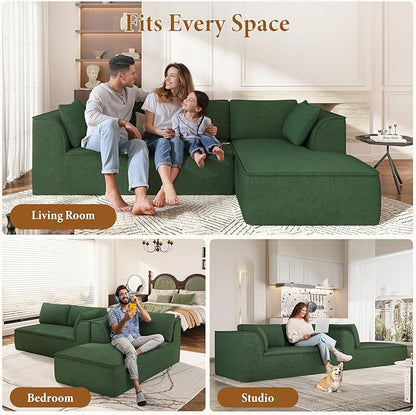 Vesgantti 106" Cloud Sectional Couch with Chaise, Deep Seat Modular Sectional Sofa Chenille Memory Foam Sofa Boneless Couches for Living Room Bedroom, No Assembly Required (Green, Right-Facing Chaise)