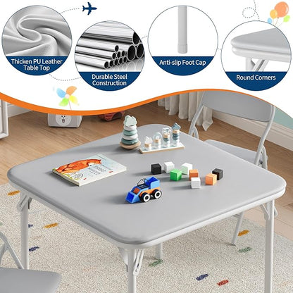 IDEALHOUSE 3 Piece Folding Kids Table and Chairs Set, Children Activity Table and Chairs Set for Dining Room,Daycare,Classrooms
