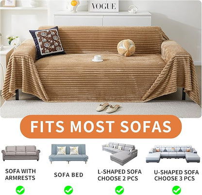 HAOMAIJIA Faux Fur Sofa Covers Couch Covers for 2 Cushion Couch Sofa Pet Friendly Soft Non Slip Couch Cover for Dogs Washable Sectional Couch Covers L Shape Furniture Protector (Khaki, 71"x102")