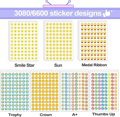 6600 PCS Small Stickers for Kids Classroom, Mini Teacher Reward Stickers Includes Stars, Smiley Faces & Emojis, Sticker Pack, Stickers Bulk, Scrapbook Journal Supplies