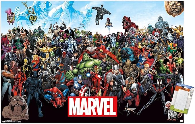 Marvel Comics The Marvel Lineup Wall Poster, 22.37" x 34.00", Poster & Mount Bundle