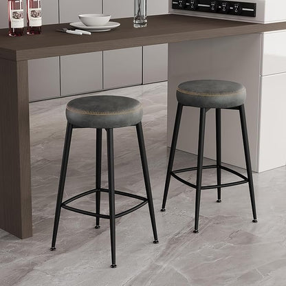 Counter Height Bar Stools, 26" H Backless Bar Stools Set of 8, Upholstered Faux Leather Kitchen Counter Stools, Mid Century Modern, Kitchen Island Home Bar, Pub, Black Grey