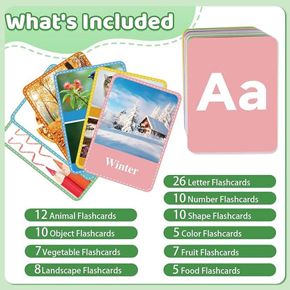 100 Flash Cards for Toddlers 1-3,Flashcards Toddler Flash Cards Double Side with ABC Alphabet Number Color Shape Animal Educational Toys for Preschool Kindergarten Kid Baby Learning Cards Activities