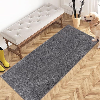PURRUGS Dirt Trapping Door Mat 24" x 59", Non-Slip Machine Washable Entryway Rug, Dog Doormat, Indoor Front Door Mat, Super Absorbent Entry Rug for Muddy Shoes & Paws, Light Grey-Dark Grey