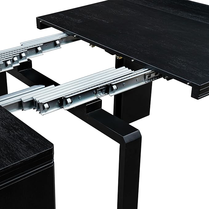 X12X1-0C6-24 14-pc Modern Dining Room Table Set a Rectangular Dining Table with a coffee Table and 12 Black Polyester Stackable Chair, 39x120 Inch, Wire Brushed Black