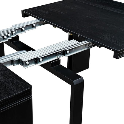 X12X1-0C6-24 14-pc Modern Dining Room Table Set a Rectangular Dining Table with a coffee Table and 12 Black Polyester Stackable Chair, 39x120 Inch, Wire Brushed Black