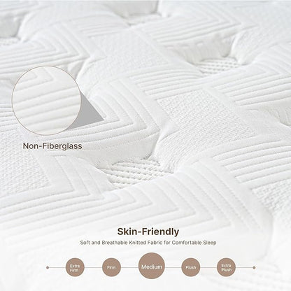 Queen Size Mattress, 12 Inch 5-Zone Pocket Spring Hybrid Mattress with Gel Memory Foam for Pressure Relief & Peaceful Sleep, Medium Firm, Mattress in a Box