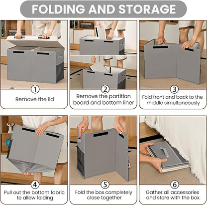 80L Large Toy Storage Box with Lid, Large Toy Box Chest for Kids, Girls and Boys, Nursery Room and Living Room, 26"x13" x16" (grey-train)