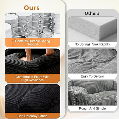 80" Cloud Loveseat Sofa, Boneless Couch Sofa in A Box for Living Room, Modern Modular Sectional Sofas 2 Seat Couch Foam Comfy No Assembly Cloud Couches with Throw Pillows for Bedroom, Dorm，Black
