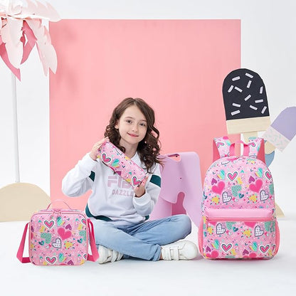 Kids Backpacks for Girls School Backpack for Kids Backpack with Lunch Box Bookbag for Girls Preppy Aesthetic Backpacks Back to School Supplies Kit