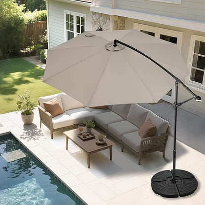 FLAME&SHADE 10ft Cantilever Patio Umbrella Outdoor, Large Offset Umbrella with Crank and Cross Base, UPF 50+ UV Protection Hanging Umbrella for Pool Deck Garden, Taupe