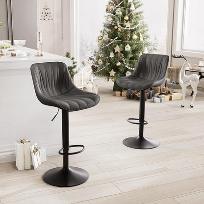 YOUNIKE Bar Stools Set of 2 for Kitchen Island, Black Swivel Tall Bar Stools, Adjustable Barstools with Back, Faux Leather Padded Stools, Modern Counter Height Bar Chairs with 300LBS Support
