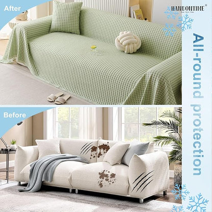 HANDONTIME Cooling Dog Couch Cover Ice Silk Washable & Breathable Pet Sofa Protector, Durable Couch Covers for Sofa Pet Friendly Soft Dog Cooling Bed Cover Sofa Protector Covers (Green, 71"x134")