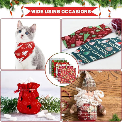 60 Pieces 10 x 10 Inch Christmas Fabric Holiday Quilting Fabric Snowman Christmas Tree Print Fat Quarters Printed Theme Sewing Squares Decorative DIY for Crafts (Snowman)