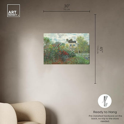 Art Remedy Monet-Garden With Dahlias Impressionism Classic Landscape Paintings Canvas Wall Art, Gallery Wrapped, 30"x45"