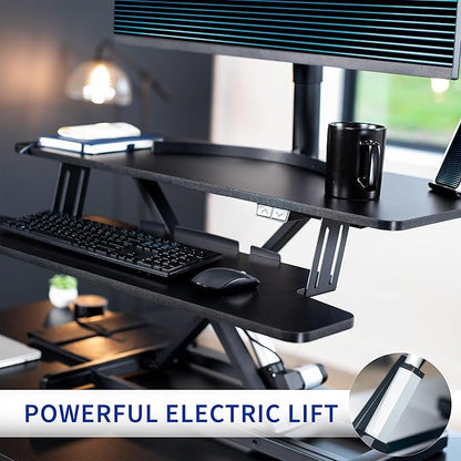 VIVO 36 inch Electric Motor Desk Converter, Height Adjustable Riser, Sit to Stand Dual Monitor and Laptop Workstation with Wide Keyboard Tray, Black, DESK-VE36B