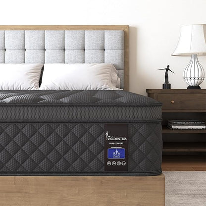 Full Hybrid Mattress, 14 Inch Medium Mattresses Euro Top for Back & Lumbar Support, 100 Night Trial, Individual Pocket Spring Bed for Motion Isolation & Pressure Relief Black