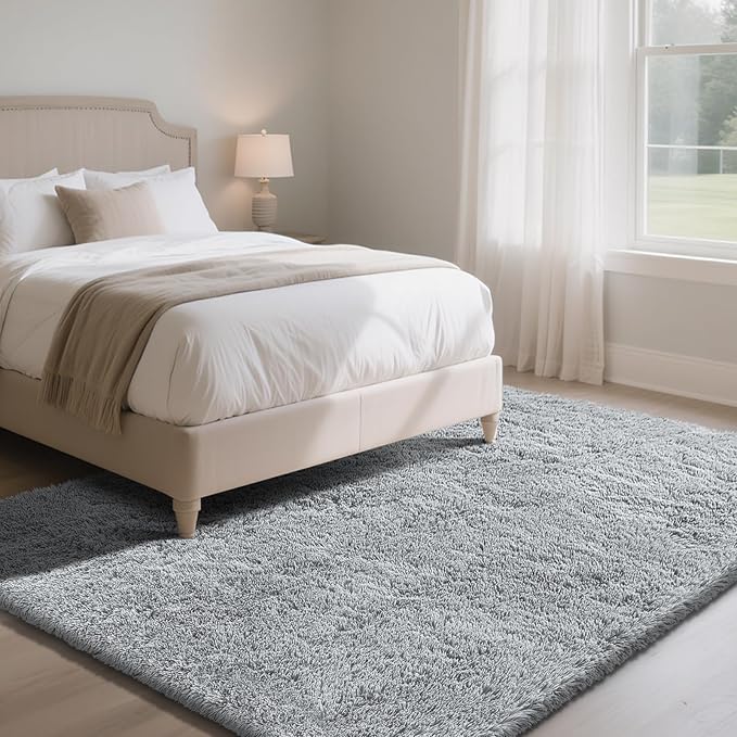 Fluffy Rug Shaggy Area Rug, Grey 8x10 Area Rugs for Living Room, Large Shag Area Rugs for Bedroom Kids Room Home Decor, Upgrade Anti-Skid Rectangular Fuzzy Rugs