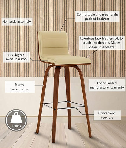 Armen Living Vienna Bar Height Bar Stool Kitchen and Dining, 30" Cream/Walnut, More color/size option