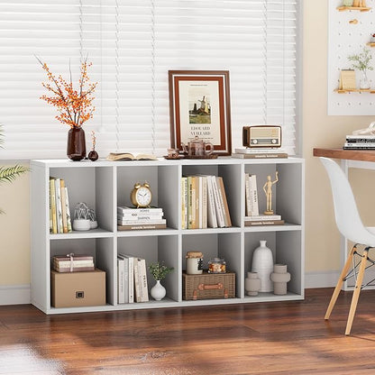 YESHOMY 8 Cube Bookcase, Open Frame 2-Tier Book Shelf, Bookshelf Storage Organizer with Adjustable Shelves for Organization, Room Decor, Milk White