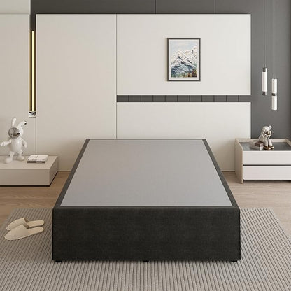 18 Inch Queen Bed Frame with Black Bed Cover, Metal Bed Frames Queen Size No Box Spring Needed, Heavy Duty Mattress Foundation, Easy Assembly, Noise Free