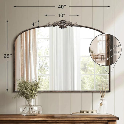 Besdomus Vintage Arched Black Mirror: 40"x29" Large Arch Antique Wall Mounted Mirror - Baroque Traditional Ornate for Entryway/Living Room/Fireplace/Bathroom- Home Decor for Interior Designers