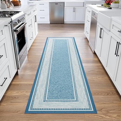 Ottomanson Hallway Runner Rug 2'7" x 9'10" Non Slip Border Area Rugs Easy to Clean Laundry Rug Runner Durable & Pet Friendly Floor Carpet Runners for Hallways Entryway Living Room Kitchen, Turquoise