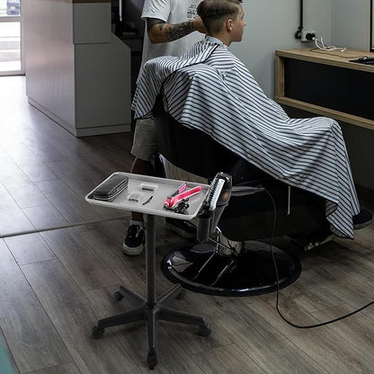 Yaheetech Rolling Salon Tray - Aluminum Trolley Cart Equipment on Wheels & Adjustable Height Mobile Beauty Salon Spa Stools Service Instrument Storage Tray w/Accessory Caddy - Silver