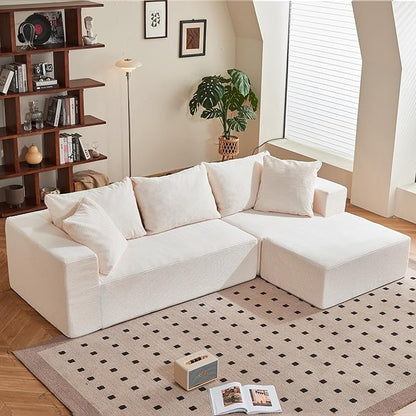 108" L-Shaped Boneless Couch, Modular Sectional Sofa with Moveable Ottoman, Corduroy Cloud Couches for Living Room, No Assembly, Ship in a Box, Beige