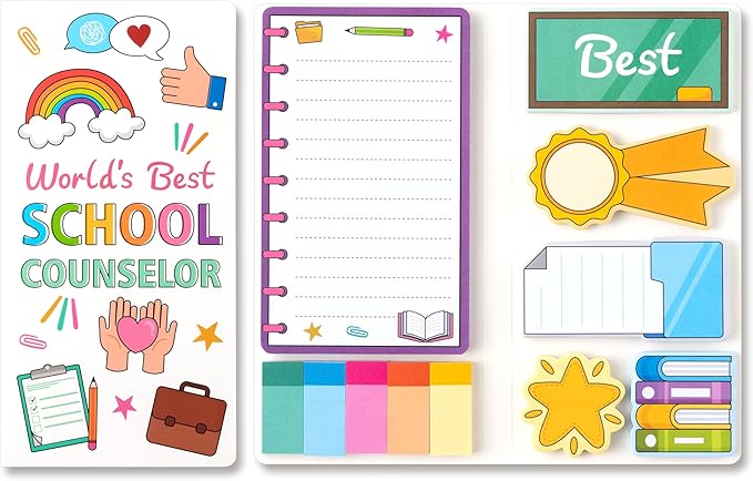 Xqumoi Best School Counselor Sticky Notes Set - Teacher Appreciation Self-Stick Note Pads Educator Writing Memo Pad Page Marker Bookmarker Back to School Office Supplies Thanksgiving Christmas Gift