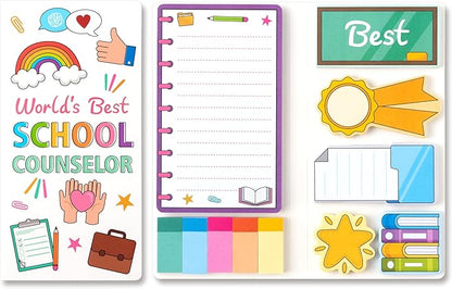 Xqumoi Best School Counselor Sticky Notes Set - Teacher Appreciation Self-Stick Note Pads Educator Writing Memo Pad Page Marker Bookmarker Back to School Office Supplies Thanksgiving Christmas Gift