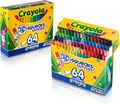 Crayola Pip-Squeaks Skinnies Washable Markers (64ct), Mini Markers for Kids, Coloring Markers, Craft Supplies, Kids Holiday Gift, 3+