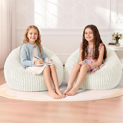 Homguava 2Pcs of 2FT Bean Bag Chair, 2' Small Bean Bags with Memory Foam Filled, Beanbag Chairs with Machine Washable Cover Dutch Corded Plush Cover for Classroom,Living Room,Bedroom-White