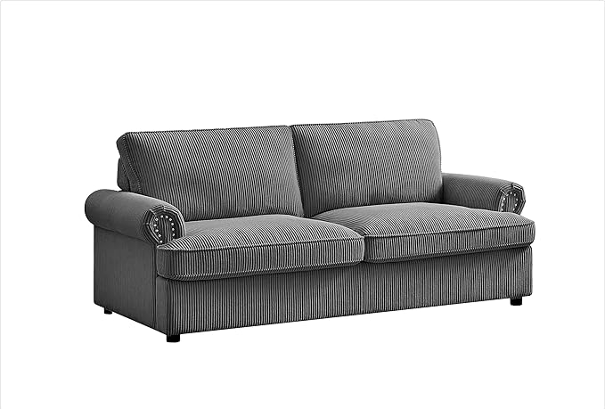 Reversible Sleeper Sofa Bed with Comfortable Memory Foam Mattress, Convertible Corduroy Full Size Pull Out Couch for Living Room, Space Saving Furniture, 72" Wide, Rounded Arms, Grey