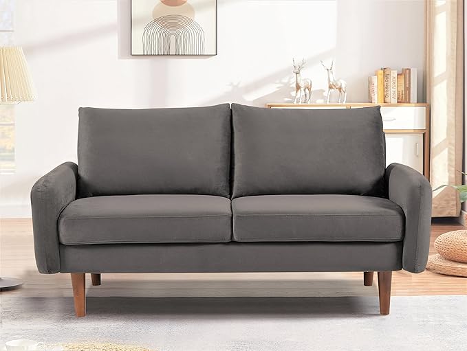 Container Furniture Direct Kent Velvet Loveseat Sofa for Modern Living Rooms and Compact Spaces, Comfy 2 Seater Couch Studio Apartment Furniture with Sleek Design, Grey