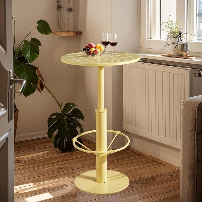 42" Tall Modern Industrial Bar Table-23.6" Dia Round Metal Top Standing Pub Cocktail Bistro Table-Indoor Outdoor Patio-Commercial Grade, Heavy Duty (Lemon-Yellow)