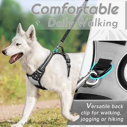 Eagloo Dog Harness Small Sized Dog, No Pull Service Vest with Reflective Strips and Control Handle, Adjustable and Comfortable for Walking, No Choke Pet Harness with 2 Metal Rings, Grey, S