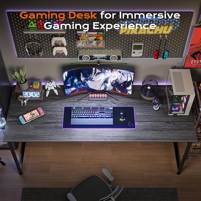 PRAISUN 54 X 24 Inch Computer Desk with Deeper Desktop, Gaming Office Writing Work Desk for Home Office, Study, Bedroom, Work from Home, Metal Frame, Grey