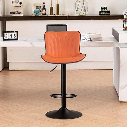 YOUNIKE Single Orange Bar Stools Modern Swivel Counter Height Bar Chair with Back Adjustable Kitchen Island Faux Leather Padded Barstools taburetes de bar Breakfast sillas para barra de cocina 1PCS