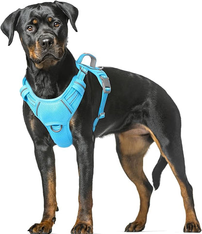 BARKBAY No Pull Dog Harness Large Reflective Dog Harness with Front Clip and Easy Control Handle for Walking Training Running with ID tag Pocket(Blue,XL)