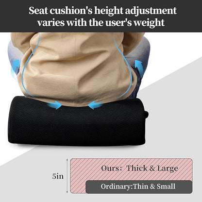 MABOZOO Extra Thick Chair Cushions,Office Chair Booster Seat Cushion to Raise Seat Height for Pain Relief,18 x 16 x 5 inch Non Slip Memory Foam Thick Cushion with Carry Handle（Black）