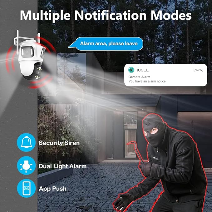 3 In 1 Security Camera Indoor Outdoor, 360° View Pan/Tilt Wi-Fi Camera Wired 24/7 Recording, 32GB Local Storage, No Subscription, Free AI Detection, Motion Tracking, 2 Way Audio, Color Night Vision