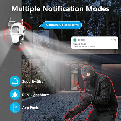 3 In 1 Security Camera Indoor Outdoor, 360° View Pan/Tilt Wi-Fi Camera Wired 24/7 Recording, 32GB Local Storage, No Subscription, Free AI Detection, Motion Tracking, 2 Way Audio, Color Night Vision